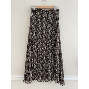 Japna Floral Pleated Brown Maxi Skirt Chiffon Size Medium Whimsigoth Feminine